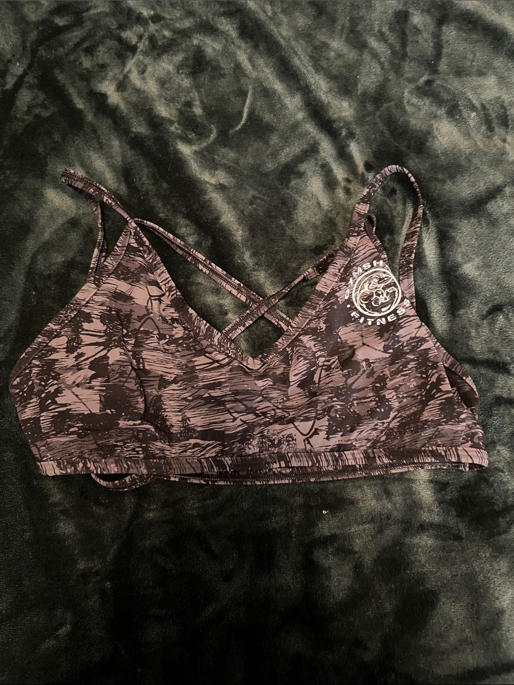 Gymshark Black and Gray Abstract Strappy Sports Bra